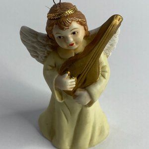 Angel Yellow Gold Playing Lute Figurine Ornament Vintage